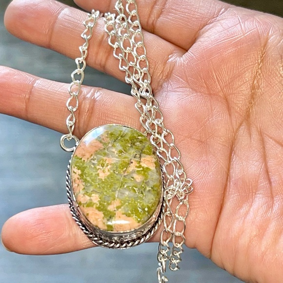 Unakite Jasper Pendant Necklace - Picture 4 of 13